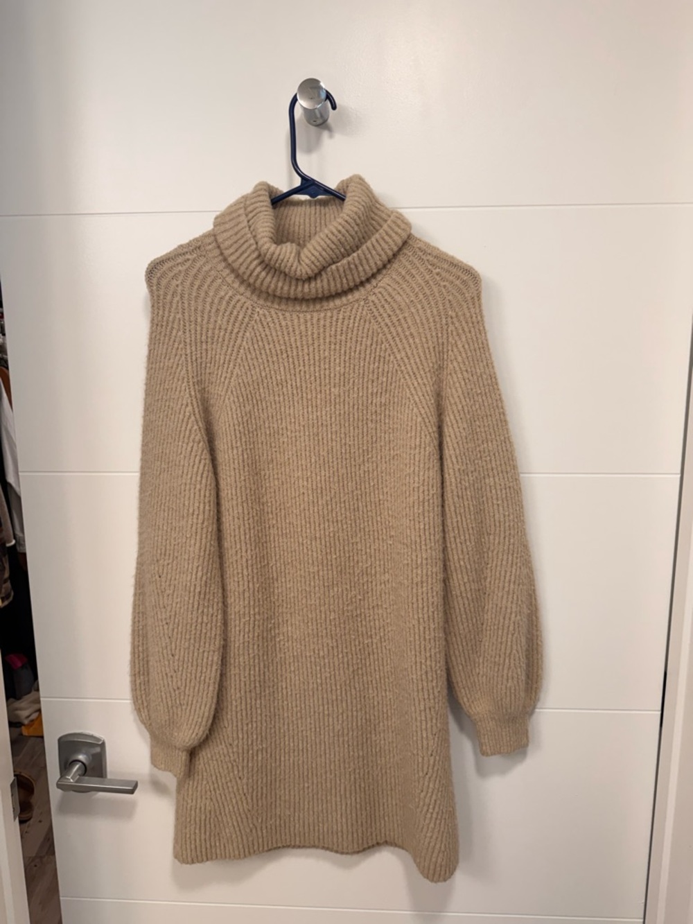12th Tribe Beige Ribbed Turtleneck Sweater Dress